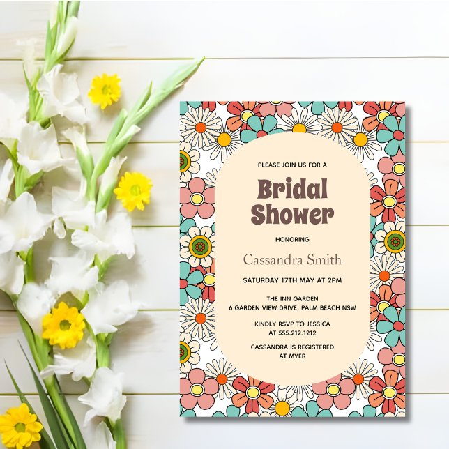 Retro Hippie Groovy Flower Bridal Shower  Invitation (Creator Uploaded)