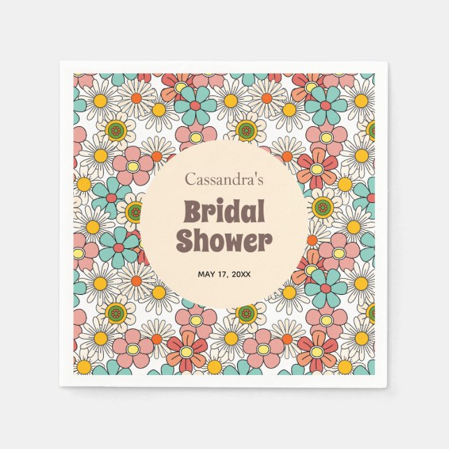 Retro Hippie Groovy Flower Bridal Shower  Napkin (Front)