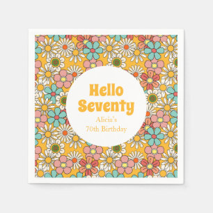 Retro Hippie Groovy Flower Hello Seventy Birthday Napkin