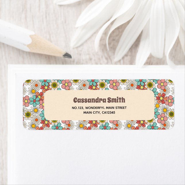 Retro Hippie Groovy Flower Return Address Return Address Label (Insitu)