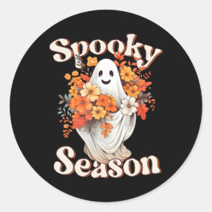 Retro Hippie Halloween Cute Ghost Spooky Season Fu Classic Round Sticker