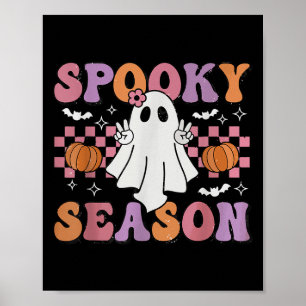 Retro Hippie Halloween Cute Ghost Spooky Season Fu Poster