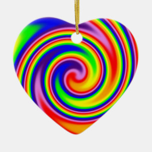 Retro Hippie Happy Rainbow Colours Soft Spiral Cer Ceramic Ornament