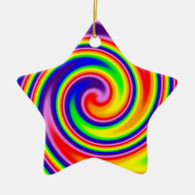 Retro Hippie Happy Rainbow Colours Soft Spiral Ceramic Ornament (Front)