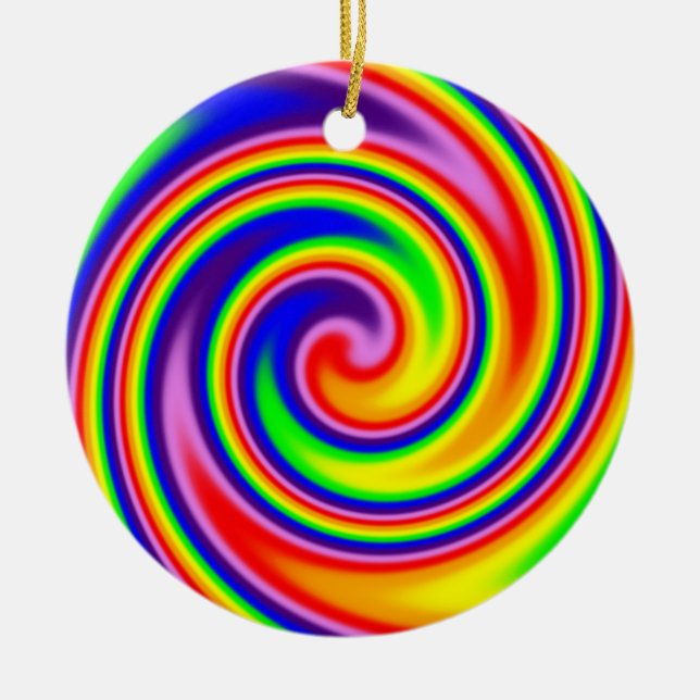 Retro Hippie Happy Rainbow Colours Soft Spiral Ceramic Ornament (Front)