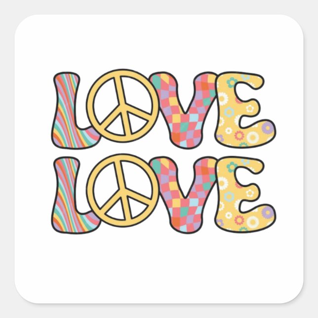 Retro Hippie love Square Sticker (Front)