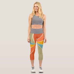 Retro Hippie Mixed Paint Style Swirls Pattern Capri Leggings