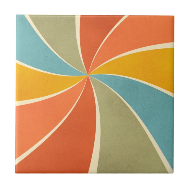 Retro Hippie Mixed Paint Style Swirls Pattern Ceramic Tile (Front)