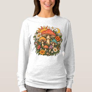 Retro Hippie Mushroom & Wildflower Illustration - T-Shirt