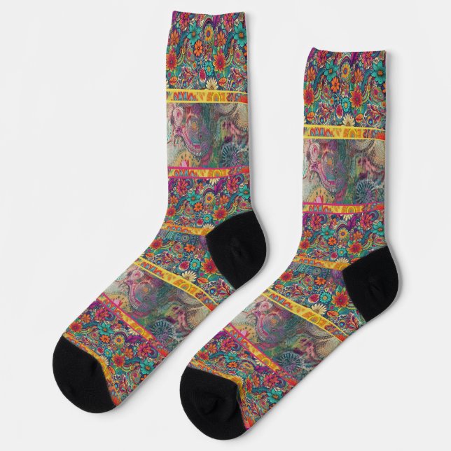 Retro Hippie" Patchwork Dreams Socks (Left)