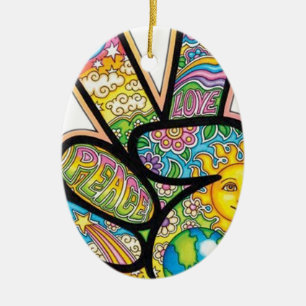 Retro Hippie Peace Ceramic Ornament