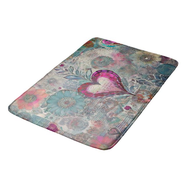 Retro Hippie: Pink Heart Bath Mat (Angled)