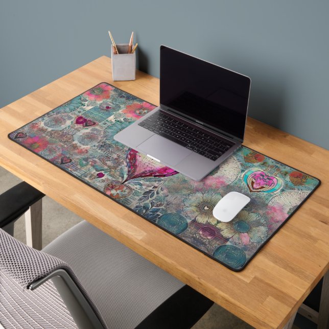 Retro Hippie: Pink Heart Desk Mat (Office 2)