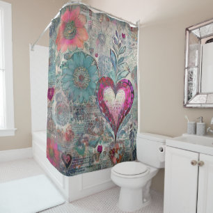Retro Hippie: Pink Heart Shower Curtain
