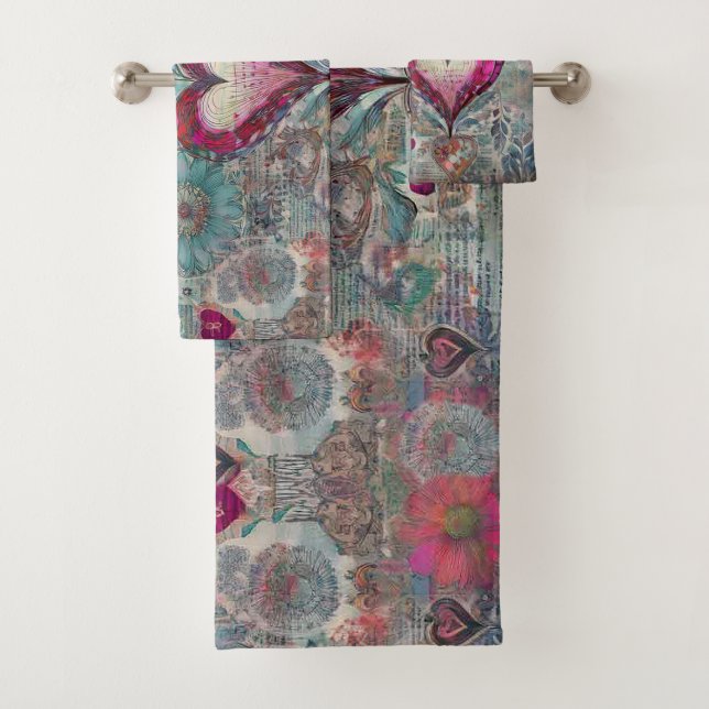 Retro Hippie: Pink Heart Towel Set (Insitu)