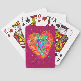 Retro Hippie Pink Turquoise Heart Couple Date Playing Cards