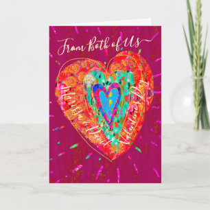 Retro Hippie Pink Turquoise Heart Valentines Day Card
