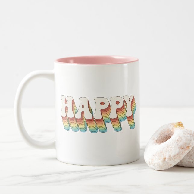 Retro Hippie Positive Quote  Two-Tone Coffee Mug (With Donut)