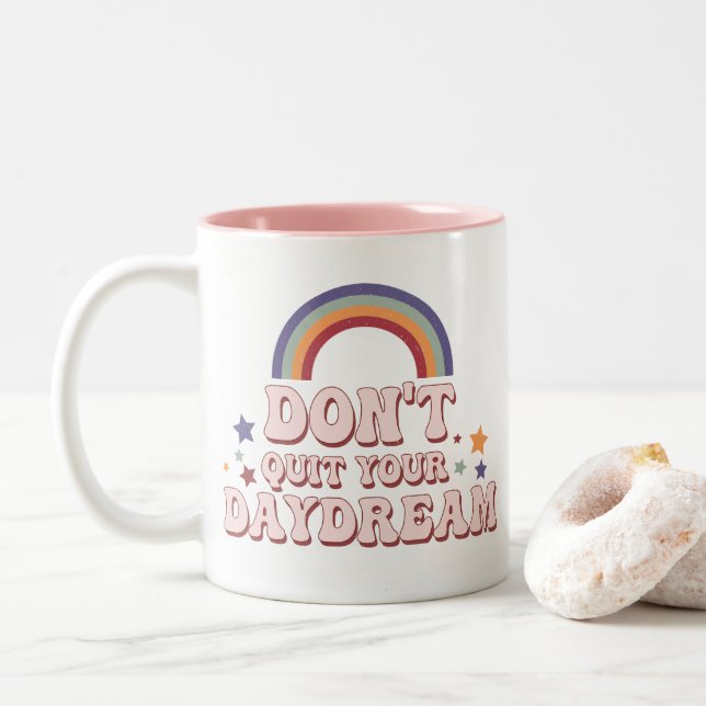 Retro Hippie Positive Quote  Two-Tone Coffee Mug (With Donut)