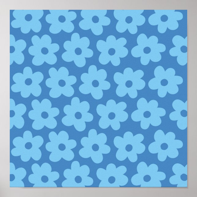 Retro Hippie Preppy Blue Flower Y2K Pattern Poster (Front)