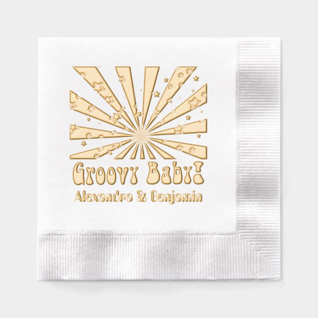 Retro Hippie Psychedelic Groovy Rays Stars Pop Art Foil Napkins (Front)