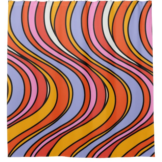 Retro Hippie Psychedelic Swirls Shower Curtain (Front)