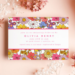 Retro Hippie Rainbow Flower Garden Bridal Shower Invitation