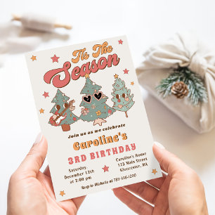 Retro Hippie Rockin' Christmas Tree Birthday Party Invitation
