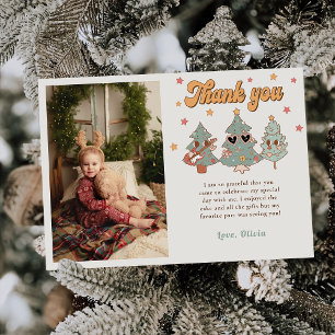 Retro Hippie Rockin' Christmas Tree Birthday Photo Thank You Card