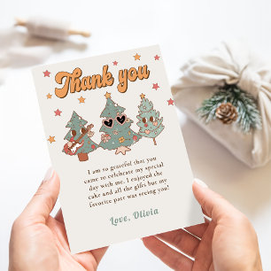 Retro Hippie Rockin' Christmas Tree Birthday  Thank You Card