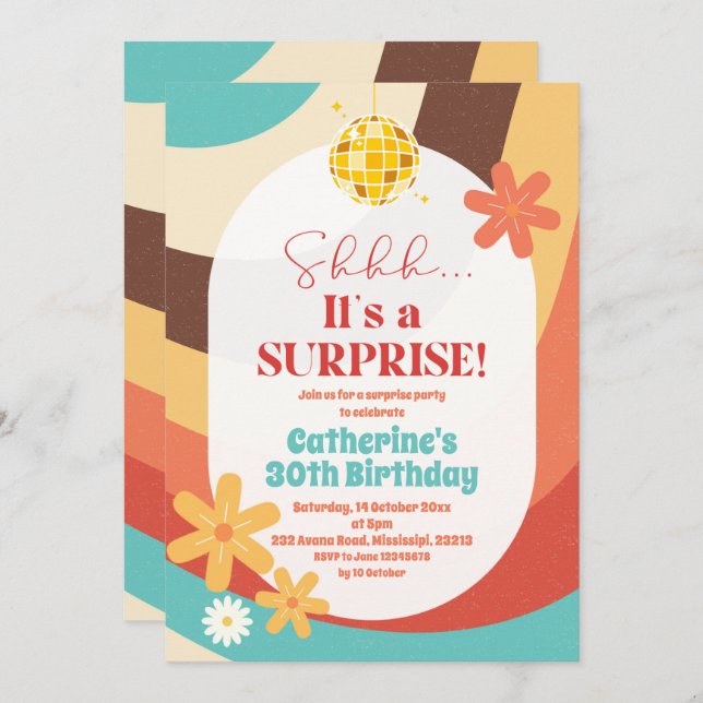 Retro Hippie Surprise Birthday Invitation (Front/Back)