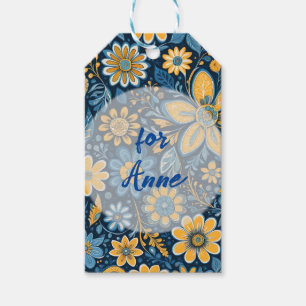 Retro Hippie Vintage  Flowers  Design  Yellow Blue Gift Tags