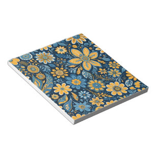 Retro Hippie Vintage  Flowers  Design  Yellow Blue Notepad