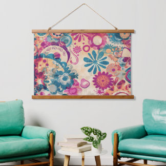 Retro Hippie: Wild Flowers Wall Hanging Hanging Tapestry