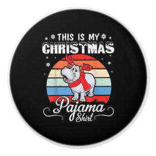 Retro Hippo This Is My Christmas Pajama Shirt Ceramic Knob