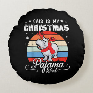 Retro Hippo This Is My Christmas Pajama Shirt Round Cushion