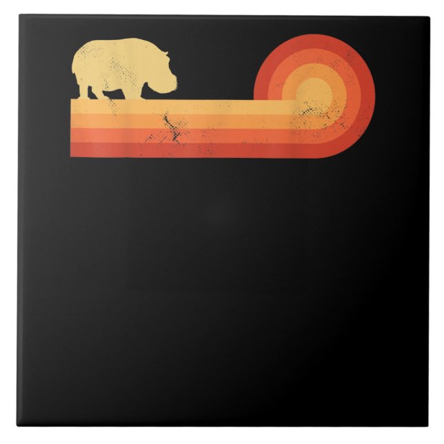 Retro Hippopotamus 60s 70s Hippo Ceramic Tile (Front)