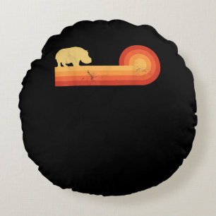 Retro Hippopotamus 60s 70s Hippo Round Cushion