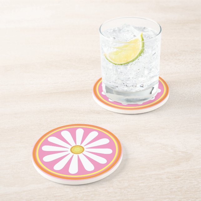 Retro hippy daisy Sandstone Coaster (Side)