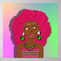Retro Hippy Psychedelic Disco Diva Pink Afro Girl