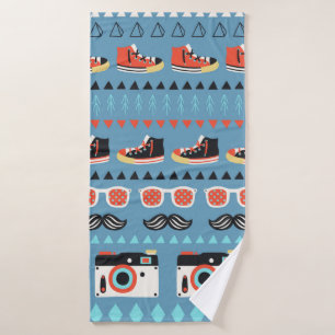 Retro hipster seamless pattern bath towel