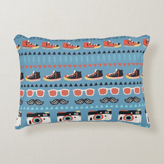 Retro hipster seamless pattern decorative cushion (Front)