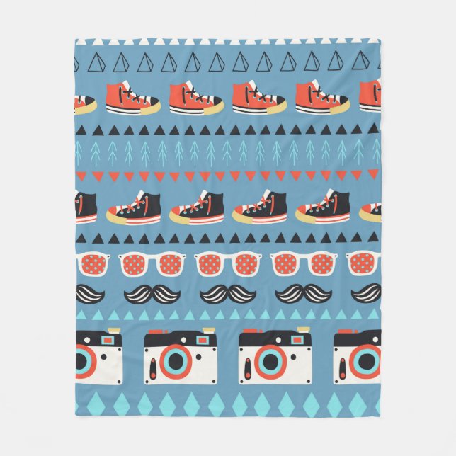 Retro hipster seamless pattern fleece blanket (Front)
