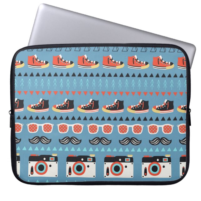 Retro hipster seamless pattern laptop sleeve (Front)
