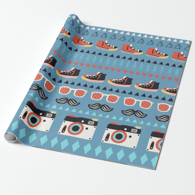 Retro hipster seamless pattern wrapping paper (Unrolled)