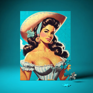 Retro Hispanic Cowgirl Jigsaw Puzzle