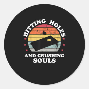 Retro Hitting Holes And Crushing Souls Cornhole Classic Round Sticker