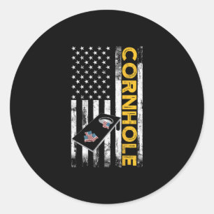 Retro Hitting Holes Crushing Cornhole Classic Round Sticker