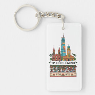 Retro Ho Chi Minh City Skyline Saigon Wander South Key Ring