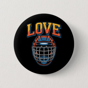 Retro Hockey Love Groovy Flowers And Helmet 6 Cm Round Badge